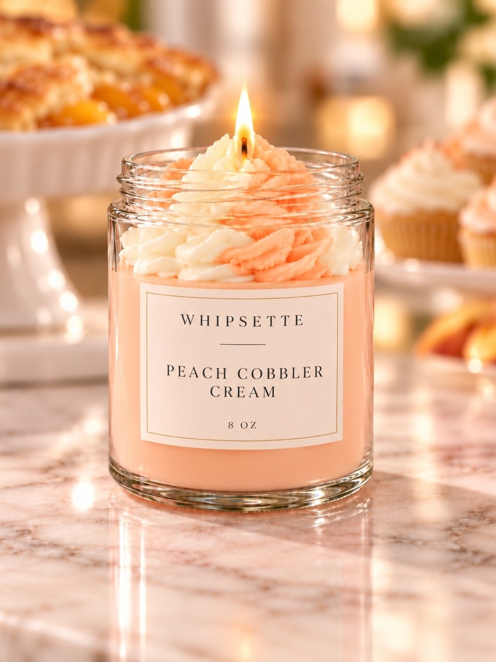 Peach Cobbler Cream Scented Candle - Peach/White